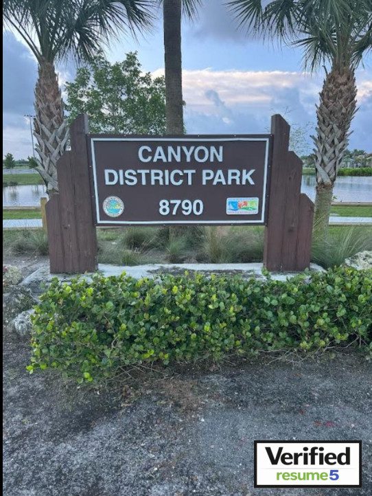 Canyon District Park in Boynton Beach, Florida verified by Resume5