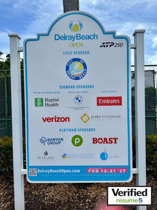 Delray Beach Open in Delray Beach, Florida verified by Resume5
