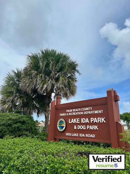Lake Ida Park and Dog Park in Delray Beach, Florida verified by Resume5