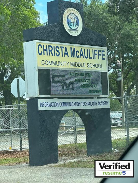 CHRISTA McAULIFFE in Boynton Beach, Florida verified by Resume5
